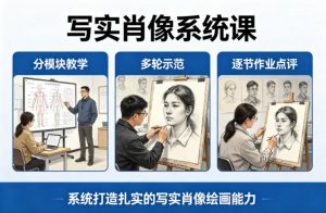 写实肖像系统课,全程分模块教学+多轮示范+逐节作业点评,系统打造扎实的写实肖像绘画能力-金鼎聊项目