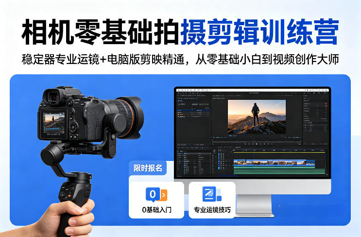 相机零基础拍摄剪辑训练营：稳定器专业运镜+电脑版剪映精通，从零基础小白到视频创作大师-金鼎聊项目