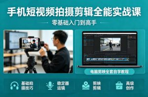 手机短视频拍摄剪辑全能实战课：零基础入门到高手，稳定器运镜+电脑剪映全套自学教程-金鼎聊项目