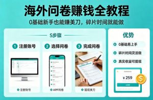 海外问卷賺钱全教程，0基础新手也能賺美刀，碎片时间就能做-金鼎聊项目