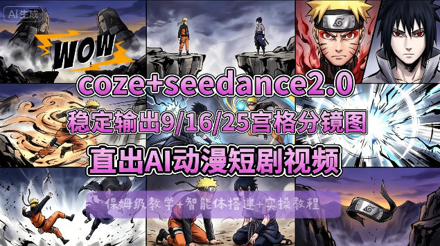 [COZE搭建教学]COZE+即梦Seedance 2.0稳定输出9-16-25宫格分镜图直出AI漫剧视频-金鼎聊项目