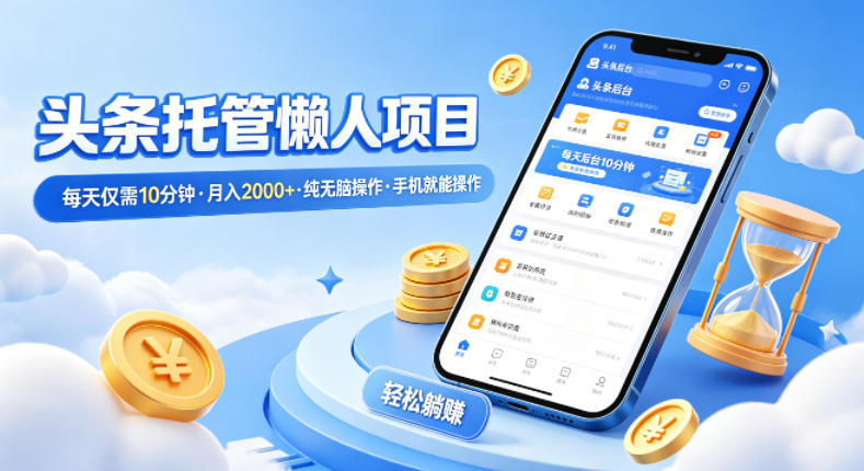 头条托管懒人项目，每天仅需10分钟，月入2000+，纯无脑操作，手机就能操作【揭秘】-金鼎聊项目