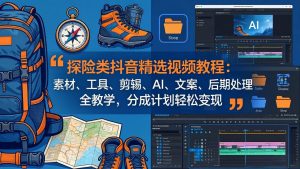 探险类抖音精选视频教程:素材、工具、剪辑、AI、文案、后期处理全教学,分成计划轻松变现-金鼎聊项目