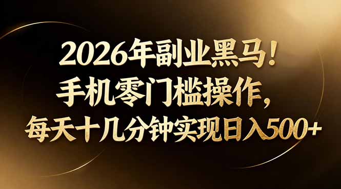 2026年副业黑马！手机零门槛操作，每天十几分钟实现日入500+-金鼎聊项目