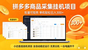 拼多多商品采集全自动挂机玩法 批量可矩阵 单机轻松日入300+-金鼎聊项目