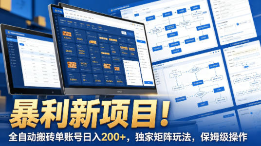 暴利新项目！全自动搬砖单账号日入200+，独家矩阵玩法，保姆级操作【揭秘】-金鼎聊项目