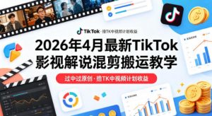 26年4月最新TikTok影视解说混剪搬运教学,过中过原创,撸TK中视频计划收益-金鼎聊项目