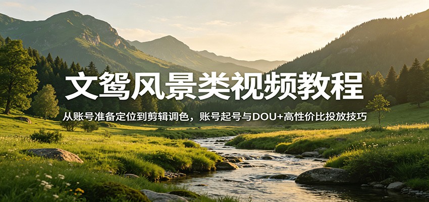 文鸳风景类视频教程：从账号准备定位到剪辑调色，账号起号与DOU+高性价比投放技巧-金鼎聊项目