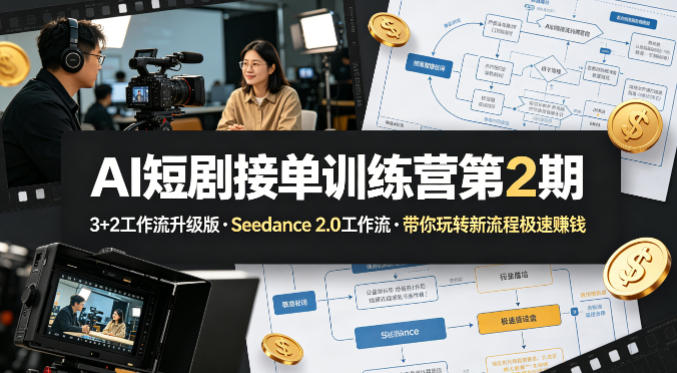 AI短剧接单训练营第2期，3+2工作流升级版，Seedance 2.0工作流，带你玩转新流程极速賺钱-金鼎聊项目
