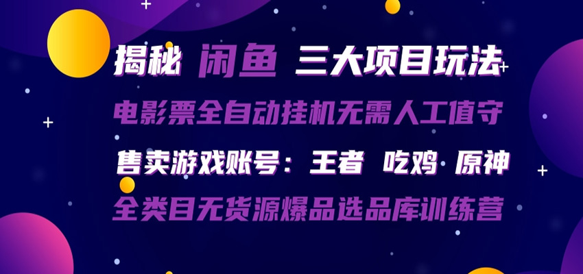 闲鱼三种玩法 全自动电影票 售卖游戏账号 爆品选品库训练营-金鼎聊项目