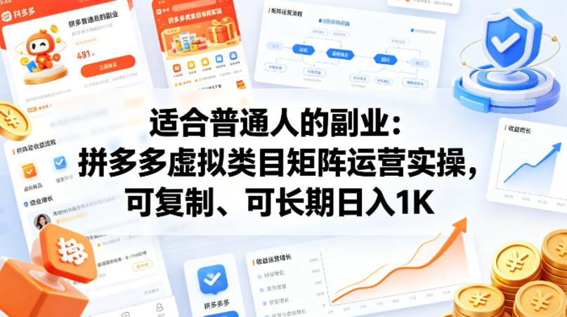 适合普通人的副业：拼多多虚拟类目矩阵运营实操，可复制、可长期日入1K【揭秘】-金鼎聊项目