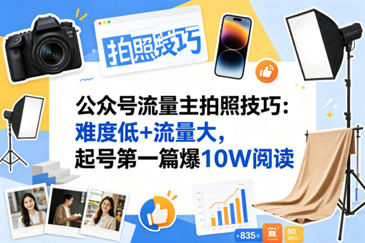 公众号流量主之拍照技巧赛道，难度低+流量大，起号第一篇就爆了10w阅读-金鼎聊项目