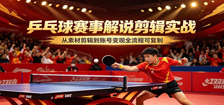 乒乓球赛事解说剪辑实战，从素材剪辑到账号变现全流程可复制-金鼎聊项目