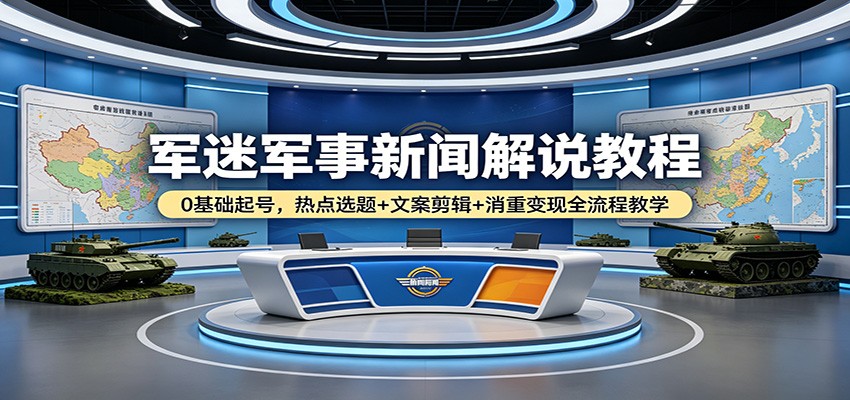 军迷军事新闻解说教程：0基础起号，热点选题+文案剪辑+消重变现全流程教学-金鼎聊项目