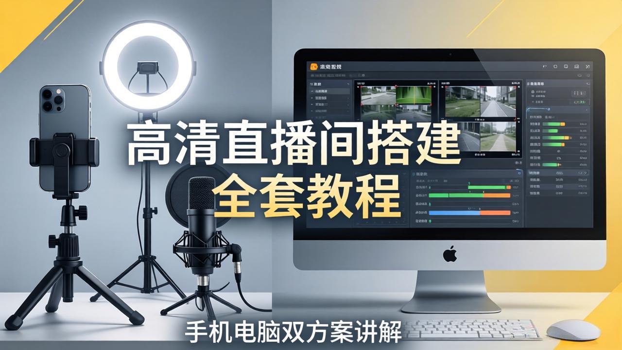 高清直播间搭建全套教程，手机电脑双方案讲解，设备选型调试多机位实操教学-金鼎聊项目