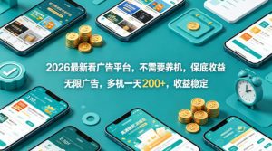 2026最新看广告平台，不需要养机，保底收益，无限广告，多机一天200+，收益稳定【揭秘】-金鼎聊项目