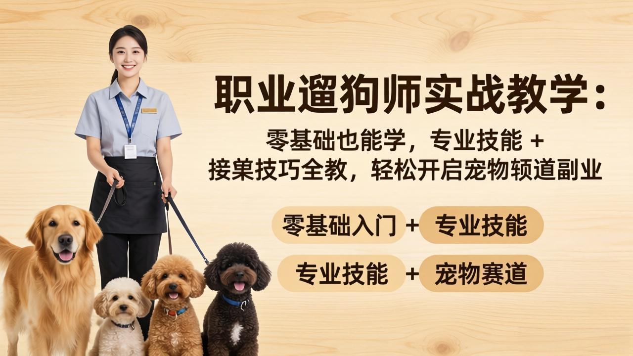 职业遛狗师实战教学：零基础也能学，专业技能 + 接单技巧全教，轻松开启宠物赛道副业-金鼎聊项目