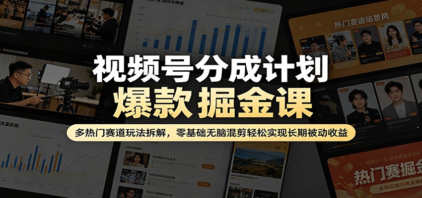 视频号分成计划爆款掘金课：多热门赛道玩法拆解，零基础无脑混剪轻松实现长期被动收益-金鼎聊项目