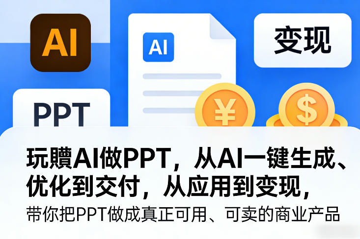 玩賺AI做PPT，从AI一键生成、优化到交付，从应用到变现，带你把PPT做成真正可用、可卖的商业产品(更新0421)-金鼎聊项目