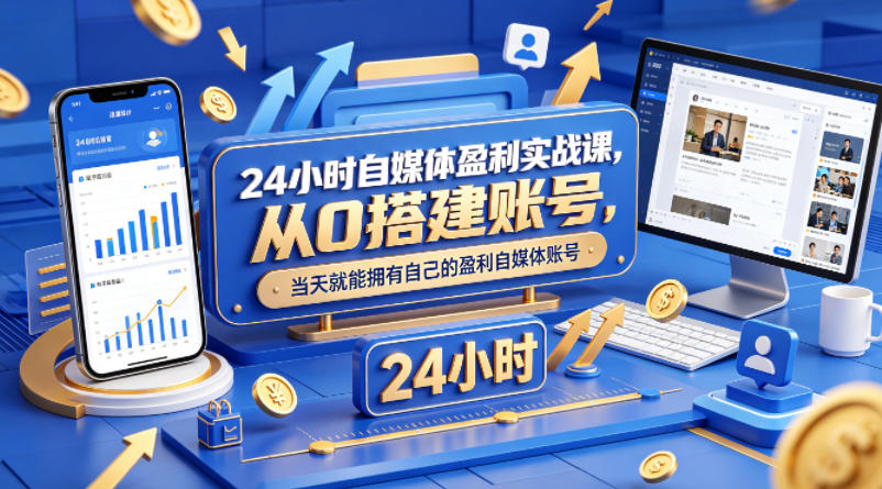 24小时自媒体盈利实战课，从0搭建账号，当天就能拥有自己的盈利自媒体账号-金鼎聊项目