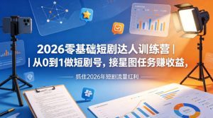 2026零基础短剧达人训练营｜从0到1做短剧号，接星图任务賺收益，抓住2026年短剧流量红利-金鼎聊项目