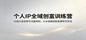 个人IP全域创富训练营：吃透抖音视频号流量规则，AI全链路赋能直播带货变现-金鼎聊项目