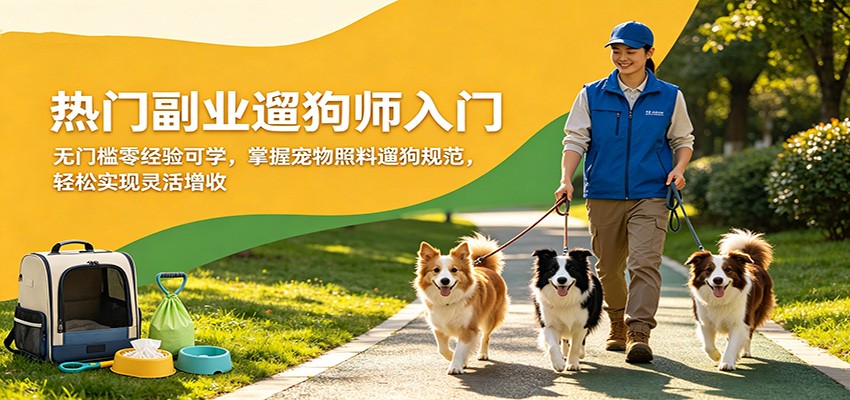 热门副业遛狗师入门，无门槛零经验可学，掌握宠物照料遛狗规范，轻松实现灵活增收-金鼎聊项目
