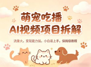 萌宠吃播AI视频项目拆解，流量大，变现能力强，小白易上手，保姆级教程-金鼎聊项目