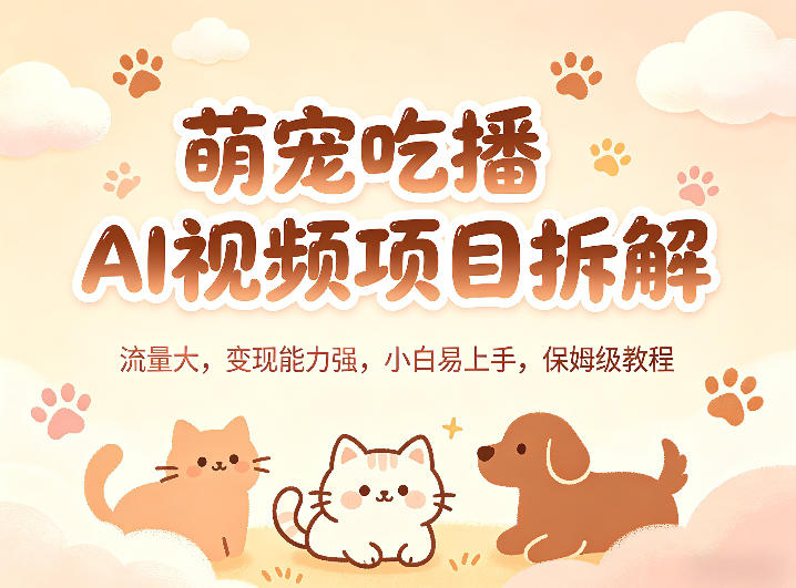 萌宠吃播AI视频项目拆解，流量大，变现能力强，小白易上手，保姆级教程-金鼎聊项目