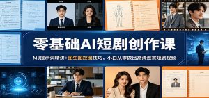 零基础AI短剧创作课：MJ提示词精讲+图生图控图技巧，小白从零做出高清连贯短剧视频-金鼎聊项目