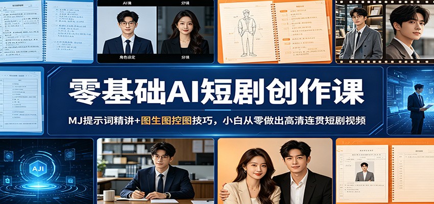 零基础AI短剧创作课：MJ提示词精讲+图生图控图技巧，小白从零做出高清连贯短剧视频-金鼎聊项目