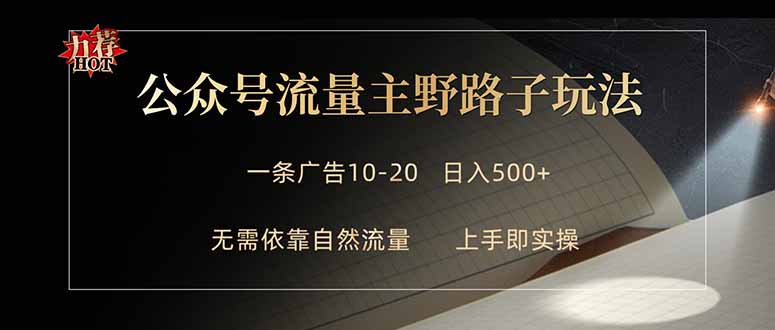 公众号流量主野路子玩法 单条广告10-20元 日入500+-金鼎聊项目