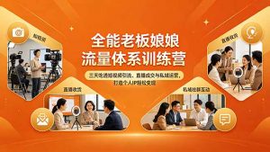 全能老板娘流量体系训练营，三天吃透短视频引流、直播成交与私域运营，打造个人IP轻松变现-金鼎聊项目