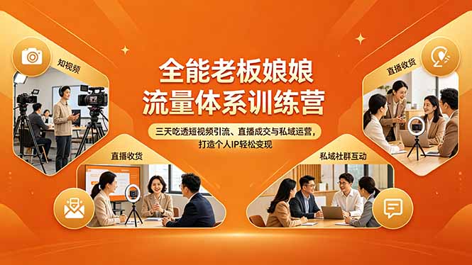 全能老板娘流量体系训练营，三天吃透短视频引流、直播成交与私域运营，打造个人IP轻松变现-金鼎聊项目