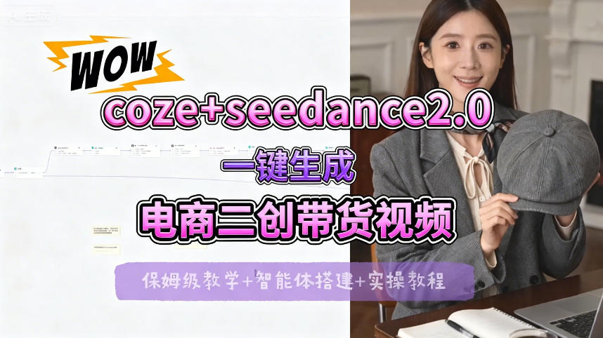 【Coze工作流搭建实操教程】seedance2.0+coze一键生成电商二创带货视频，全流程保姆级教学-金鼎聊项目