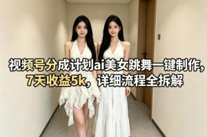 视频号分成计划ai美女跳舞一键制作，7天收益5k，详细流程全拆解-金鼎聊项目