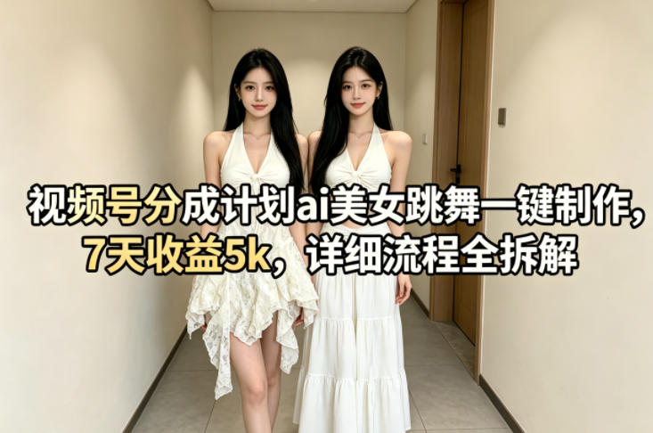 视频号分成计划ai美女跳舞一键制作，7天收益5k，详细流程全拆解-金鼎聊项目