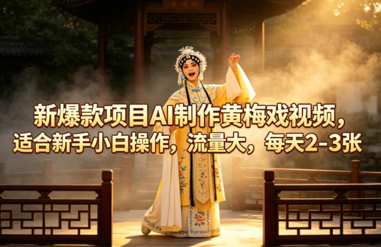 新爆款项目AI制作黄梅戏视频，适合新手小白操作，流量大，每天2-3张-金鼎聊项目