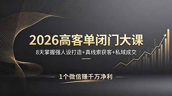 2026高客单闭门大课，8 天掌握强人设打造 + 真线索获客 + 私域成交，1 个微信赚千万净利-金鼎聊项目