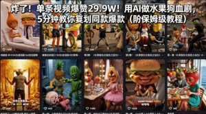 炸了！单条视频爆赞29.9W！用AI做水果狗血剧，5分钟教你复刻同款爆款(附保姆级教程)-金鼎聊项目