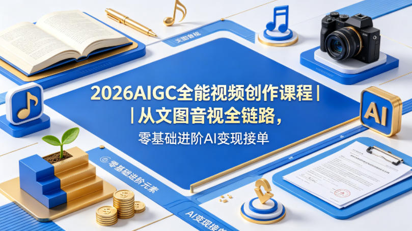 2026AIGC全能视频创作课程｜从文图音视全链路，零基础进阶AI变现接单-金鼎聊项目