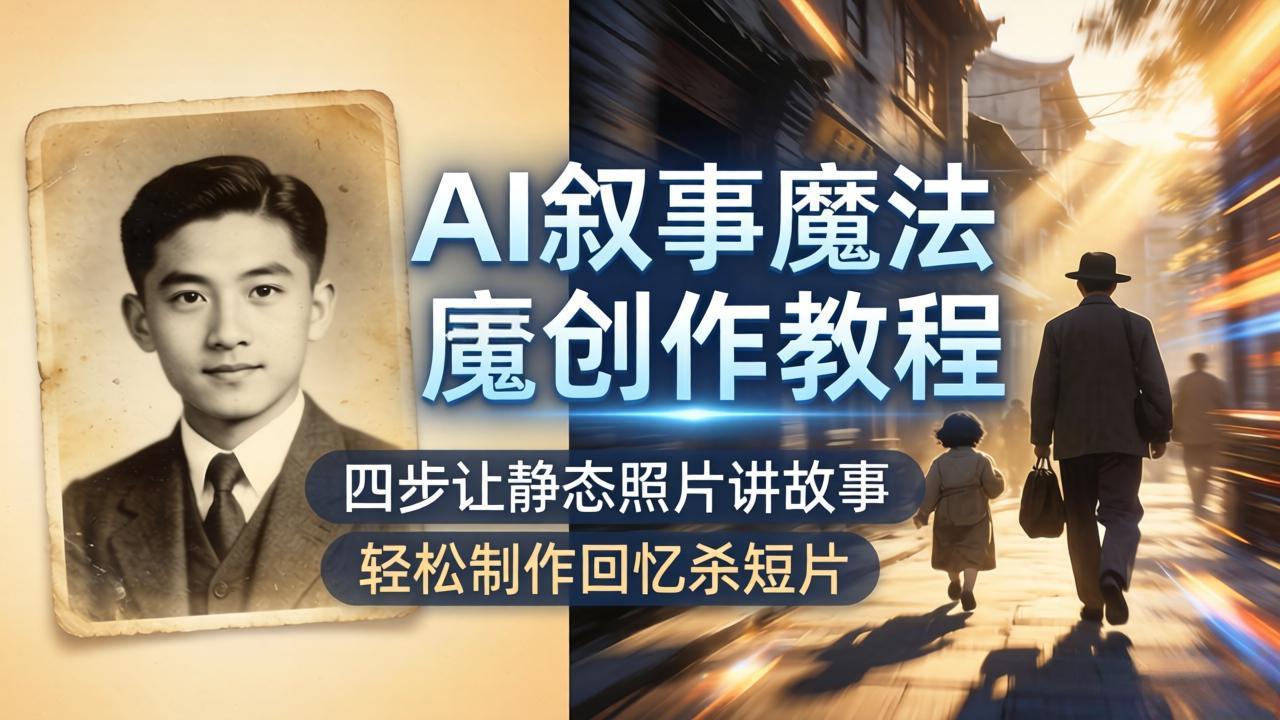 AI叙事魔法创作教程，四步让静态照片讲故事，老照片修复加动态特效，轻松制作回忆杀短片-金鼎聊项目