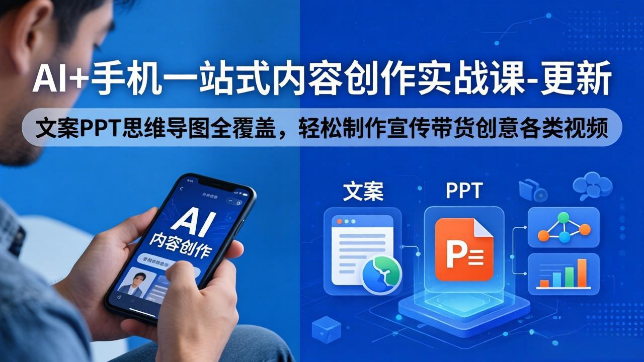 AI+手机一站式内容创作实战课-更新，文案PPT思维导图全覆盖，轻松制作宣传带货创意各类视频-金鼎聊项目