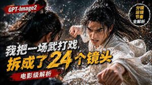 用GPT-Image2，把一段武打对决拆成24个连续镜头，从人物建立、动作衔接、运镜节奏，到情绪爆发-金鼎聊项目