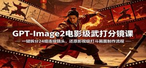 GPT-Image2电影级武打分镜课：一键拆分24组连续镜头，还原影视级打斗画面制作流程-金鼎聊项目