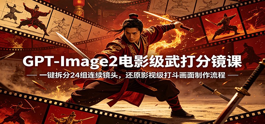 GPT-Image2电影级武打分镜课：一键拆分24组连续镜头，还原影视级打斗画面制作流程-金鼎聊项目