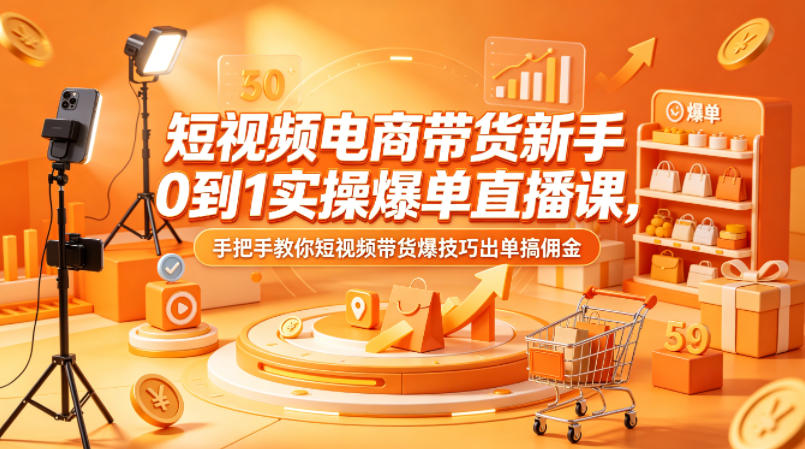 短视频电商带货新手0到1实操爆单直播课，手把手教你短视频带货爆技巧出单搞佣金-金鼎聊项目
