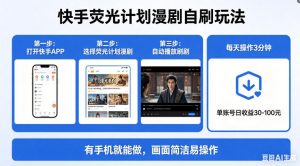 快手荧光计划漫剧自刷玩法，每天几十上百不是问题，有手机就能做【揭秘】-金鼎聊项目