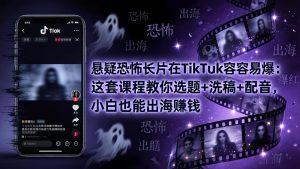 悬疑恐怖长片在TikTok最容易爆：这套课程教你选题+洗稿+配音，小白也能出海赚钱-金鼎聊项目