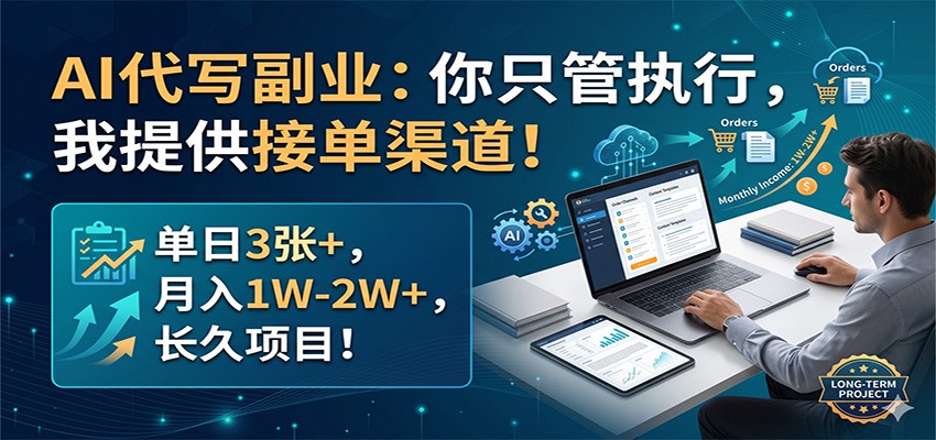 AI代写副业：你只管执行，我提供接单渠道！单日3张+，月入1W-2W+，长久项目-金鼎聊项目